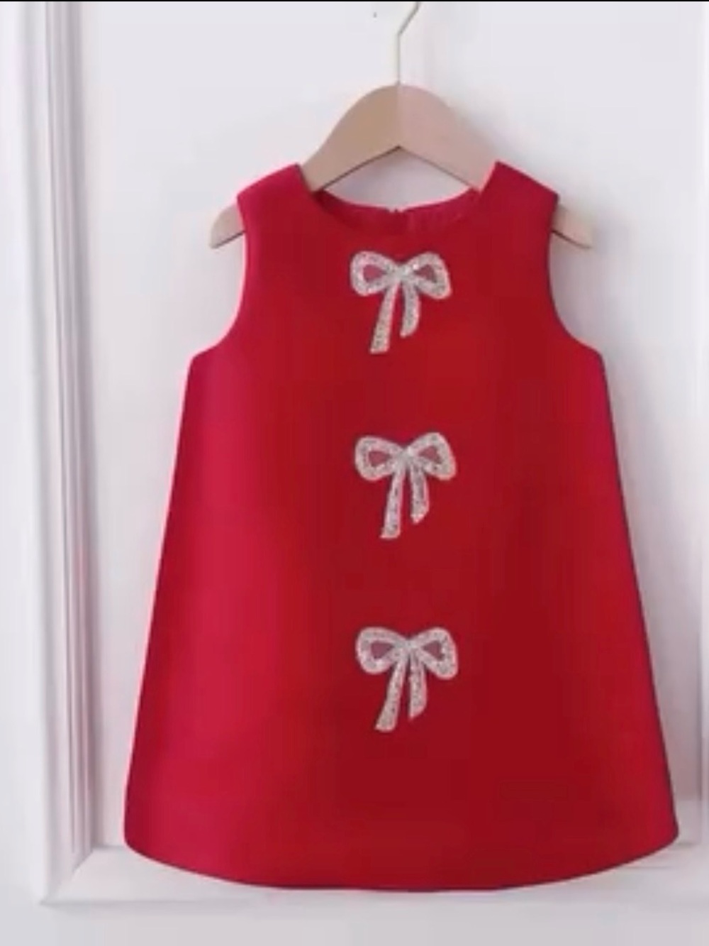 Girls' Red Sleeveless Bow-Trim A-Line Dress